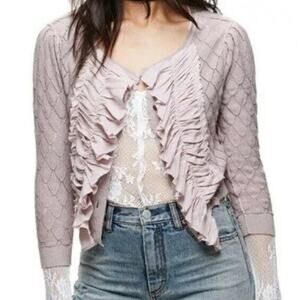 Free People Tiny Dancer Lilac Linen Blend Knit Button Down Cardigan Size Small